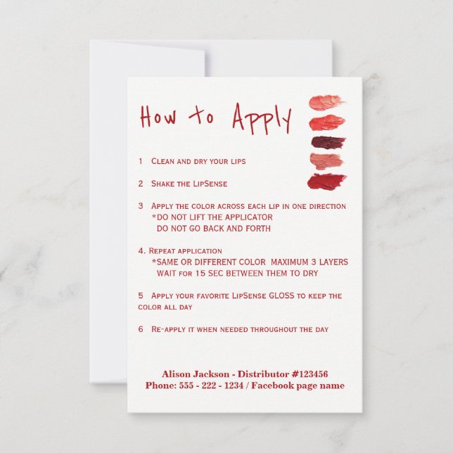 Lipstick distributor application instructions (Front)