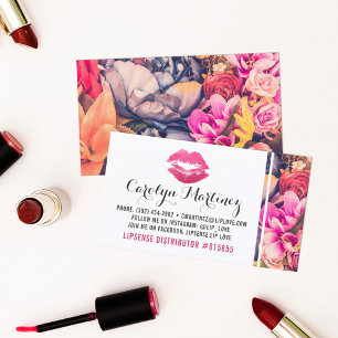 Lipstick Distributor Floral Kiss Lips Plain Back Business Card