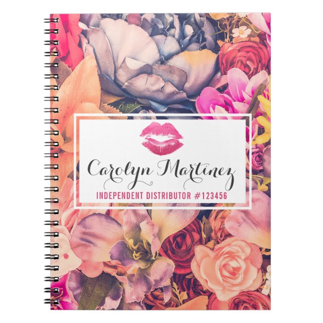 Lipstick Distributor Floral Lips Kiss Personalised Spiral Notebook (Front)