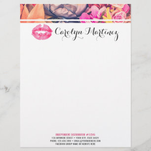 Lipstick Distributor Marketing Floral Kiss Lips Personalized Letterhead