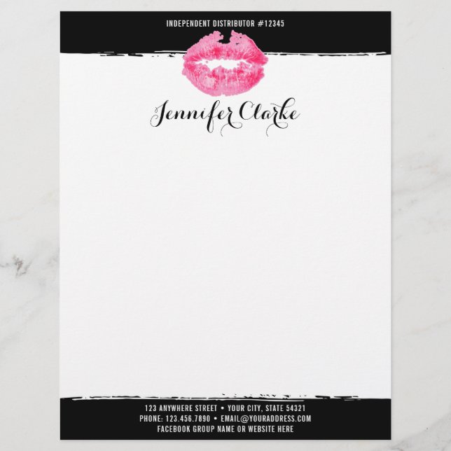 Lipstick Distributor Marketing Pink Lips Kiss Customized Letterhead (Front)