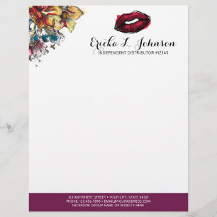 Lipstick Distributor Modern Floral Kiss Marketing Customized Letterhead