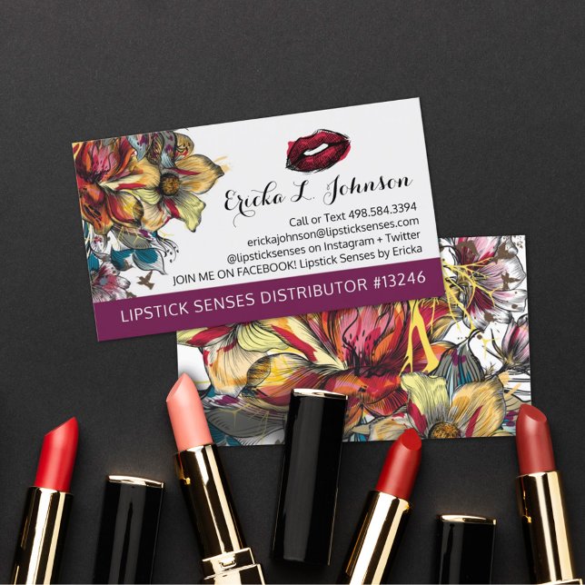 Lipstick Distributor Modern Floral Kiss Plain Back Business Card (Creator Uploaded)