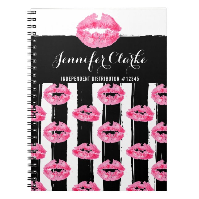 Lipstick Distributor Pink Lips Kiss Personalised Spiral Notebook (Front)