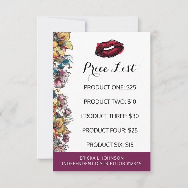 Lipstick Distributor Price List Guide Sheet Kiss (Front)