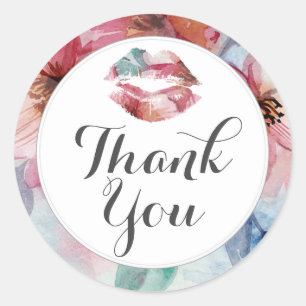 Lipstick Distributor Watercolor Kiss Lip Thank You Classic Round Sticker