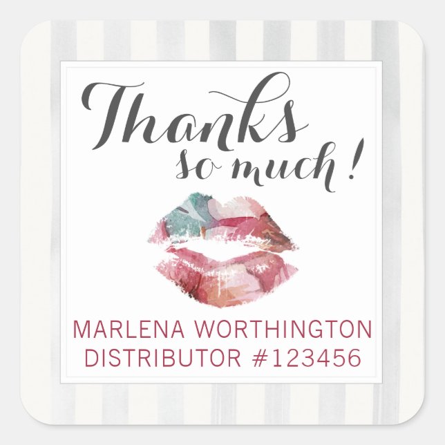 Lipstick Distributor Watercolor Kiss Thank You Square Sticker (Front)