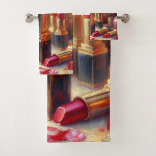 Lipstick & Flowers Impressionistic Painting Bath Towel Set