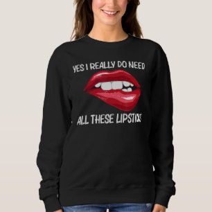 Lipstick For Women Girls Lip Biting Red Lips Make  Sweatshirt