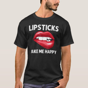 Lipstick For Women Girls Lip Biting Red Lips Make T-Shirt