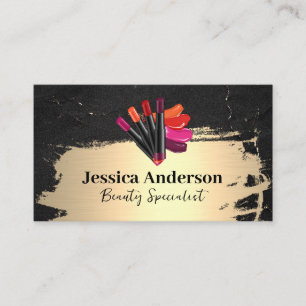 Lipstick Gold Brushed Black Marble Business Card