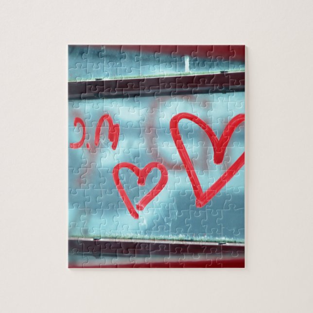 Lipstick heart on window jigsaw puzzle (Vertical)