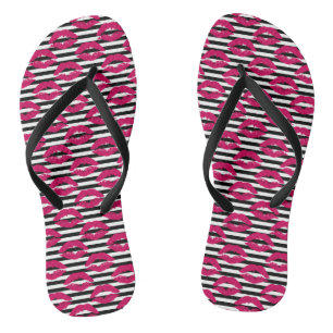 Lipstick Kiss B&W Striped Pattern Jandals