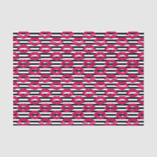 Lipstick Kiss B&W Striped Pattern Tissue Paper