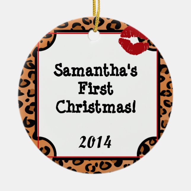 Lipstick Kiss Leapard Personalised Name Ornament (Front)