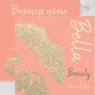 Lipstick kiss print pink peach gold beauty spa square business card