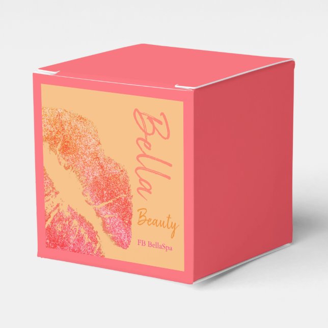 Lipstick kiss print pink peach orange beauty spa favour box (Front Side)