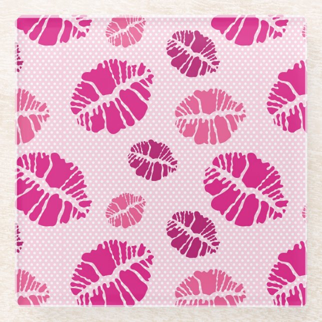 Lipstick Kiss Shape Print Pattern Glass Coaster (Front)