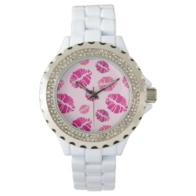Lipstick Kiss Shape Print Pattern Watch (Front)