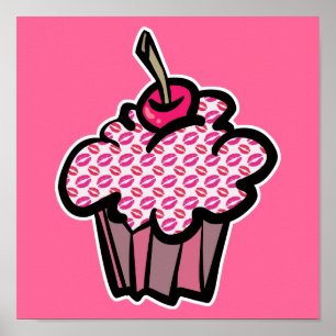 lipstick kisses cupcake poster