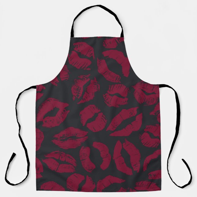 Lipstick Kisses: Dark Red Imprints Apron (Front)