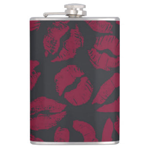 Lipstick Kisses: Dark Red Imprints Hip Flask