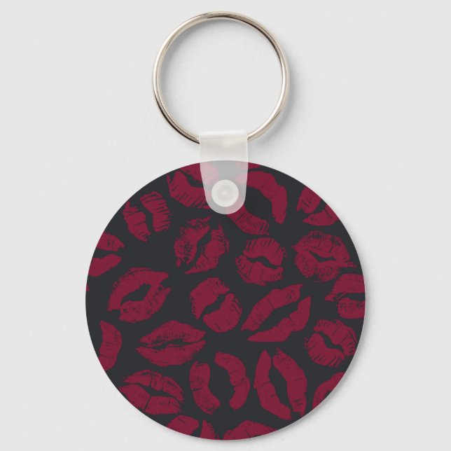 Lipstick Kisses: Dark Red Imprints Key Ring (Front)