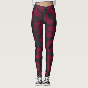 Lipstick Kisses: Dark Red Imprints Leggings