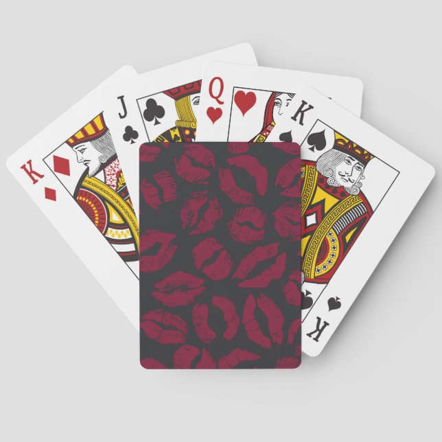 Lipstick Kisses: Dark Red Imprints Playing Cards (Back)