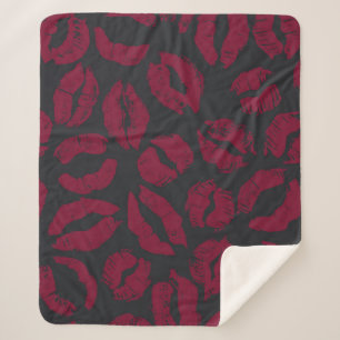 Lipstick Kisses: Dark Red Imprints Sherpa Blanket