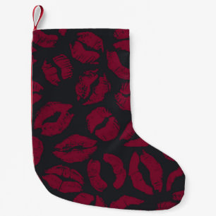 Lipstick Kisses: Dark Red Imprints Small Christmas Stocking