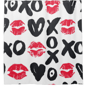 Lipstick Kisses Hearts Seamless Background Shower Curtain