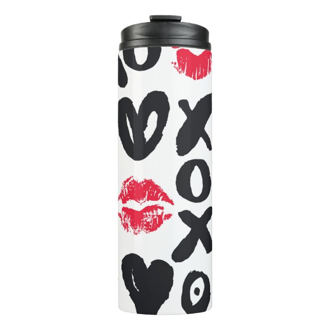 Lipstick Kisses Hearts Seamless Background Thermal Tumbler (Front)