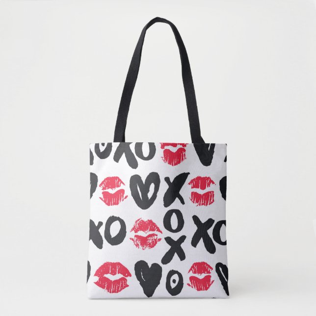 Lipstick Kisses Hearts Seamless Background Tote Bag (Front)