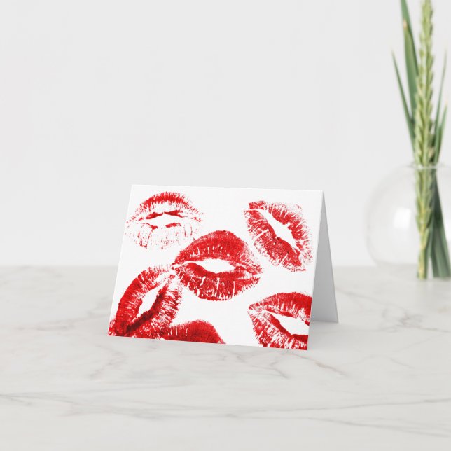 Lipstick Kisses Kiss Lip Print Love Valentine Card (Front)