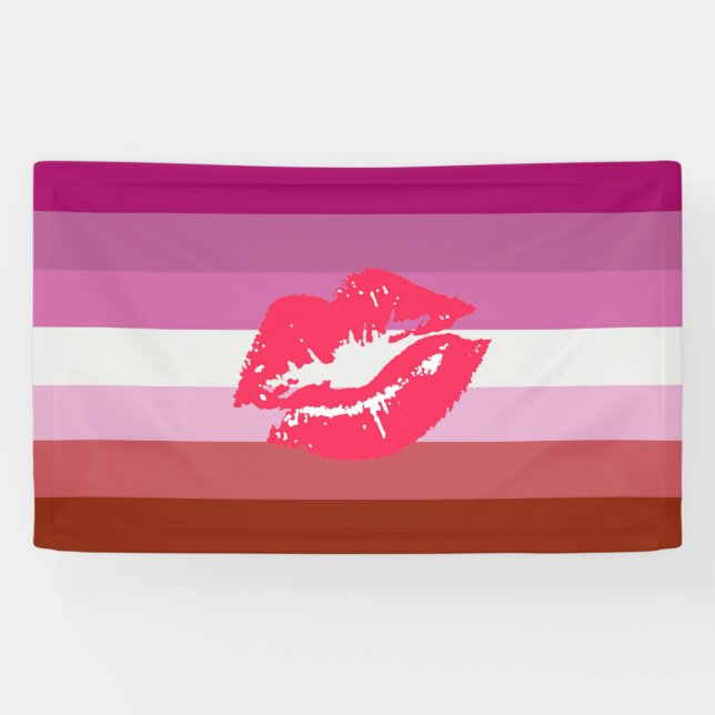 Lipstick Lesbian Pride Flag and Lips Banner (Horizontal)