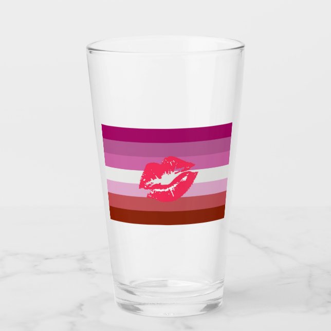 Lipstick Lesbian Pride Flag and Lips Glass (Front)