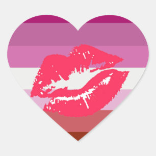 Lipstick Lesbian Pride Flag and Lips Heart Sticker