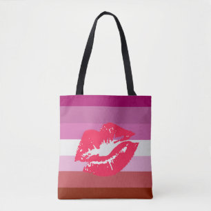 Lipstick Lesbian Pride Flag and Lips Tote Bag