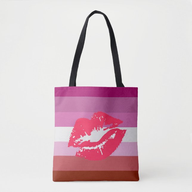 Lipstick Lesbian Pride Flag and Lips Tote Bag (Front)