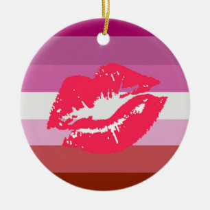 Lipstick Lesbian Pride Flag Ceramic Tree Decoration
