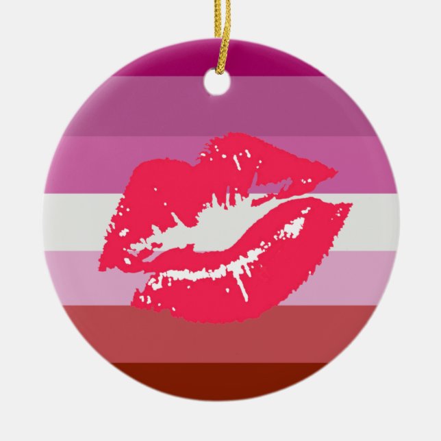 Lipstick Lesbian Pride Flag Ceramic Tree Decoration (Front)