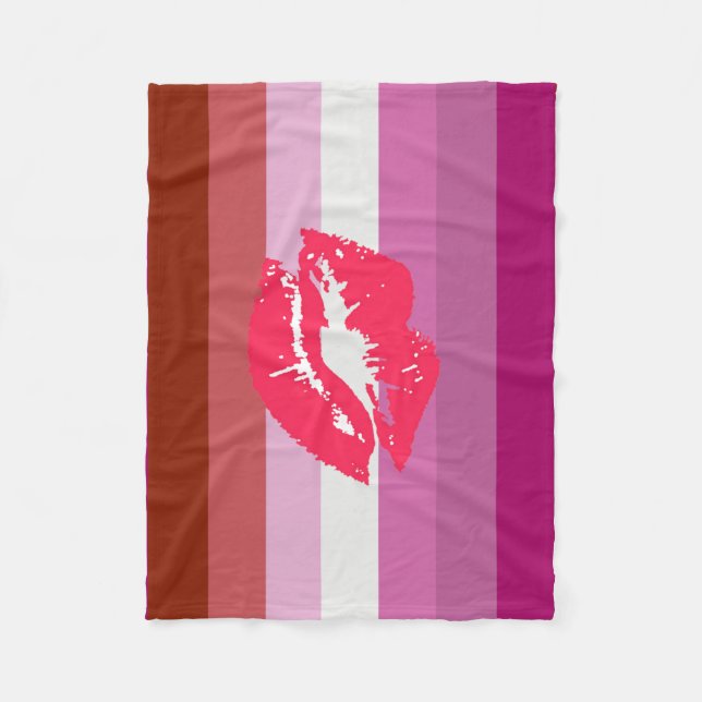 Lipstick Lesbian Pride Flag Fleece Blanket (Front)