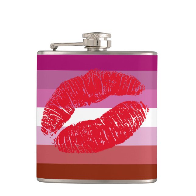 Lipstick Lesbian Pride Flag Hip Flask (Front)