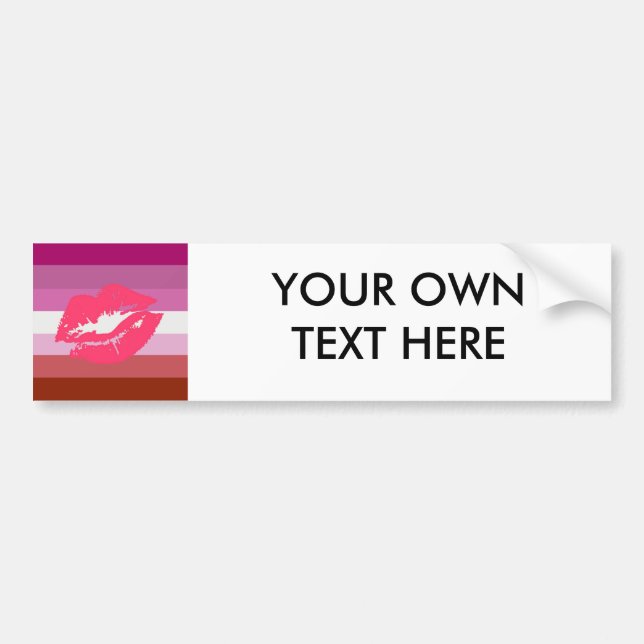 LIPSTICK LESBIAN PRIDE FLAG STRIPES DESIGN BUMPER STICKER (Front)