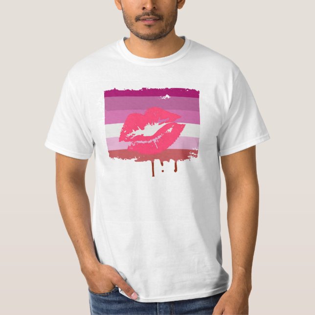 LIPSTICK LESBIAN PRIDE FLAG STRIPES DESIGN T-Shirt (Front)