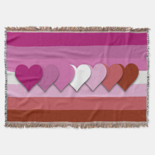 Lipstick lesbian pride flag with hearts throw blan