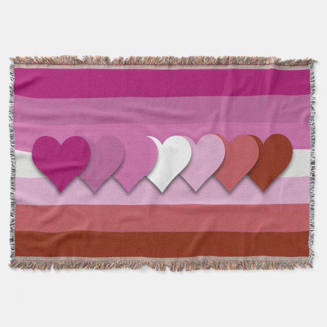 Lipstick lesbian pride flag with hearts throw blan blanket (Front)