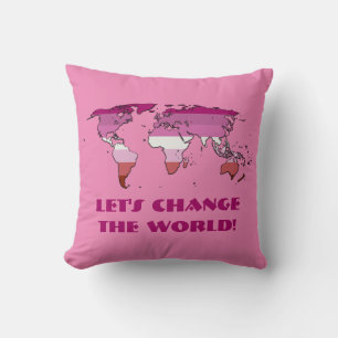 Lipstick lesbian Pride Map of The World Cushion