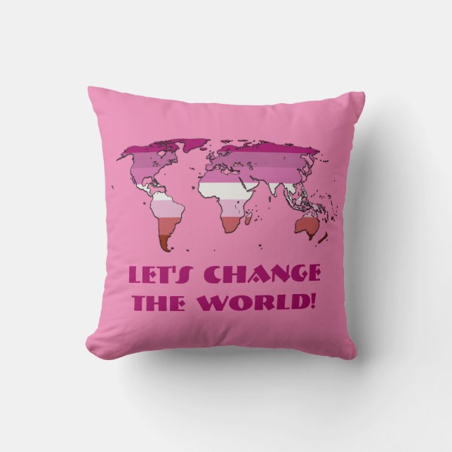 Lipstick lesbian Pride Map of The World Cushion (Front)
